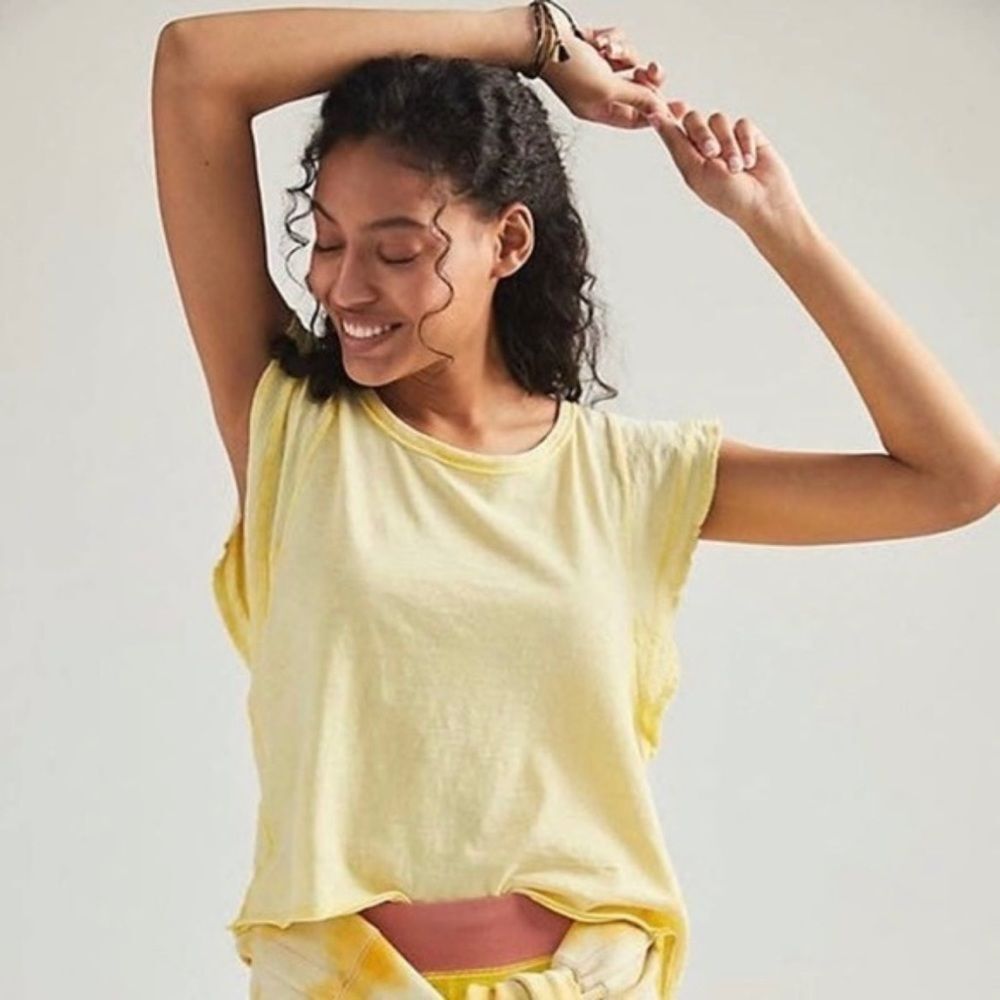 Anthropologie Daily Practice Flutter Sleeve Yellow Cotton Tee